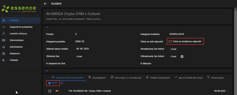 Incident čekající na emailovou odpověď
